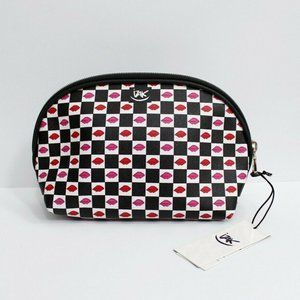 Izak Zenou Lip Prints Checkered Makeup Cosmetic Zip Case Bag